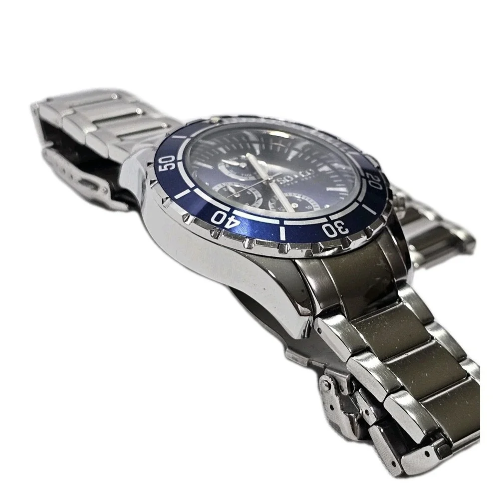 SO&CO Quartz Watch Men 100m Screwdown Crown Rotating Bezel Blue Need New Battery